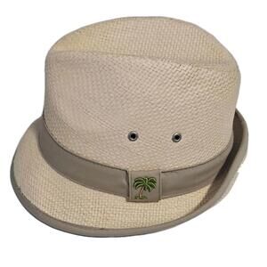 New Dorfman Pacific Co. Size M Yellow Straw Fedora Hat Cap Tropical Golf Theme